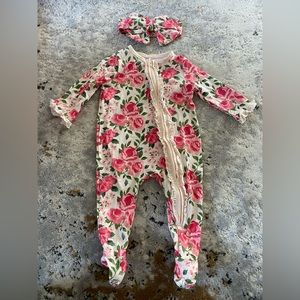 Mud Pie Pink Floral PJs 3-6 months with bow!